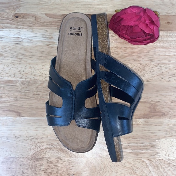 Earth Origins Black Leather Lyndon Leah Slide Sandal, 8.5W - Picture 2 of 8
